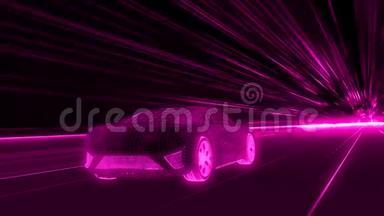 一辆现代跑车通过一条抽象的紫外线隧道<strong>快速行驶</strong>。 紫外线动画